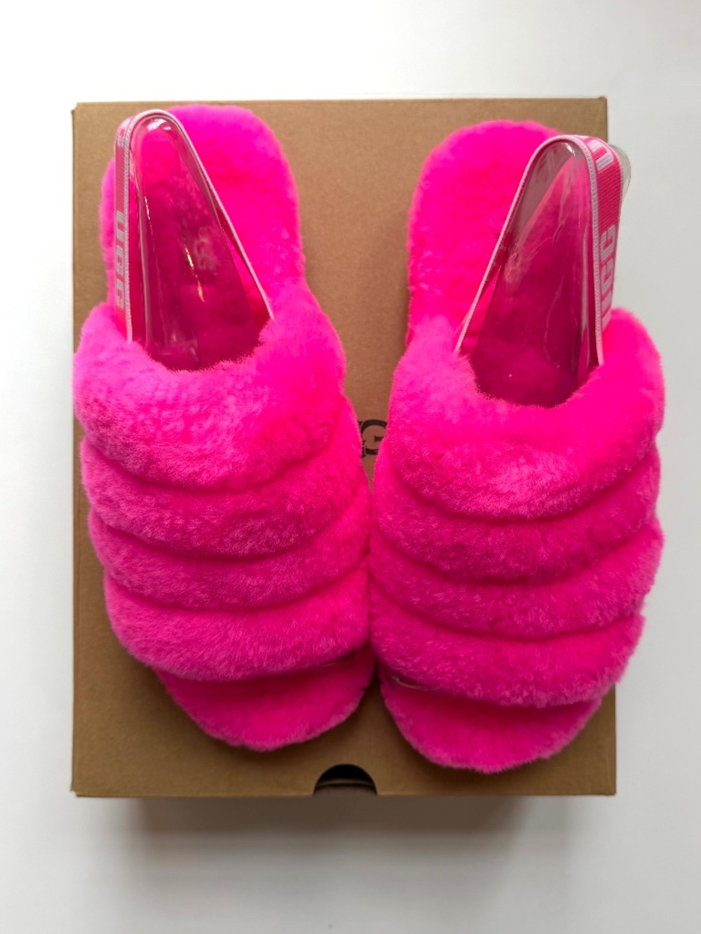 UGG Fluff Yeah Women's Genuine Shearling Slingback Sandal Taffy 9M NEW Pink Cozy